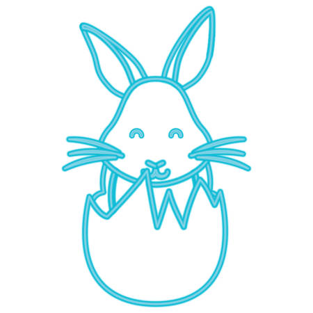 Cute rabbit in easter egg icon over white background, blue line design. vector illustrationのイラスト素材