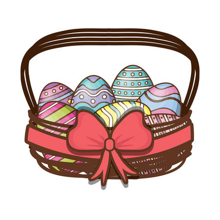 Basket with easter eggs over white background, colorful design.  vector illustrationのイラスト素材