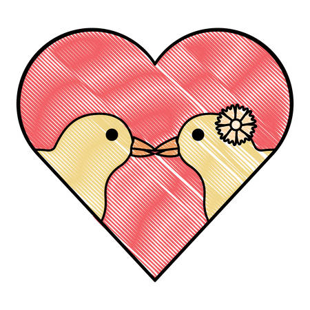 Heart with in love chickens over white background, colorful design. Vector illustration.のイラスト素材
