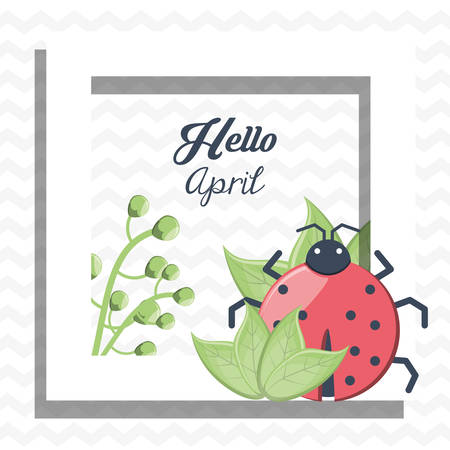 Decorative frame with cute bug and green plants over white background, colorful design. vector illustrationのイラスト素材