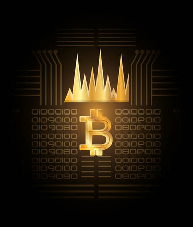 golden bitcoin symbol and graphic chart  over black background, colorful design vector illustrationのイラスト素材