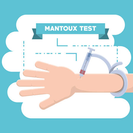 Mantoux test design with hand and injection over blue and white background, colorful design vector illustrationのイラスト素材