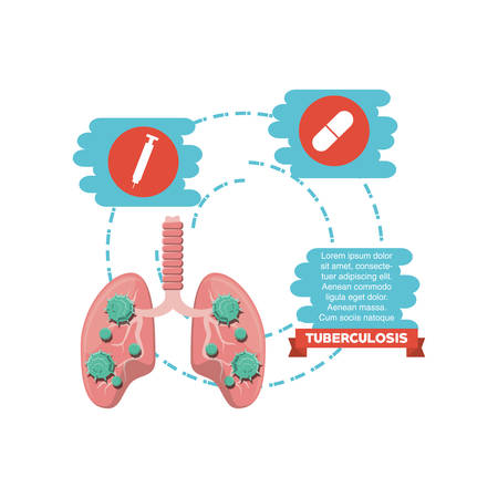 Infographic with medication and lungs with tuberculosis virus over white background, colorful design vector illustrationのイラスト素材