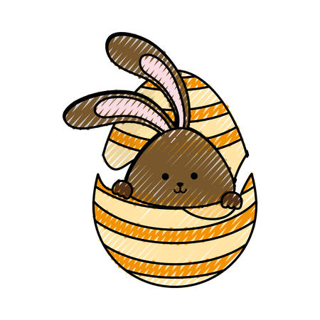 colored rabbit and easter egg with lines  doodle  vector illustrationのイラスト素材