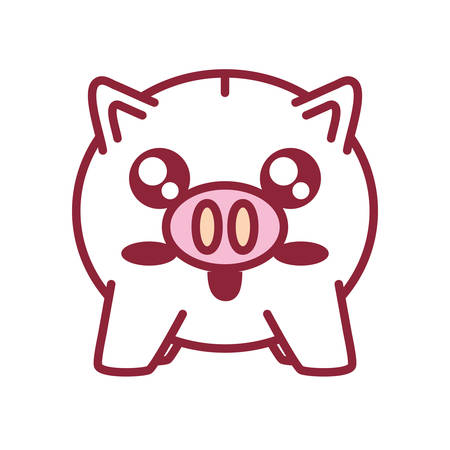 flat line colored kawaii piggybank over white background  vector illustrationのイラスト素材