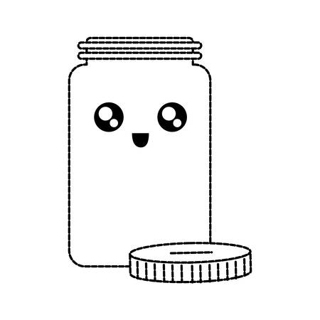 flat line uncolored jar coin bank sticker with lid in side vector illustrationのイラスト素材