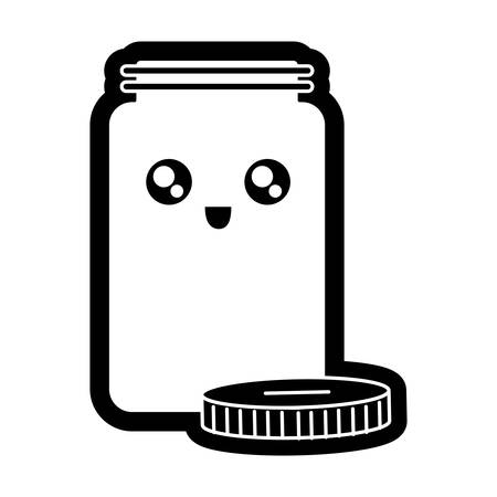 flat line monochromatic jar coin bank with lid in side vector illustrationのイラスト素材
