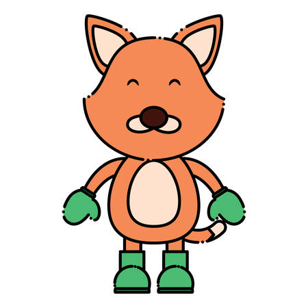 cute fox with boots and gloves over white background. christmas animals concept. colorful design. vector illustrationのイラスト素材