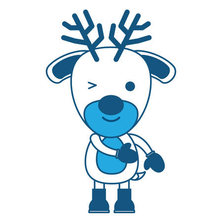 cute deer with boots and gloves over white background, blue shading design. vector illustrationのイラスト素材