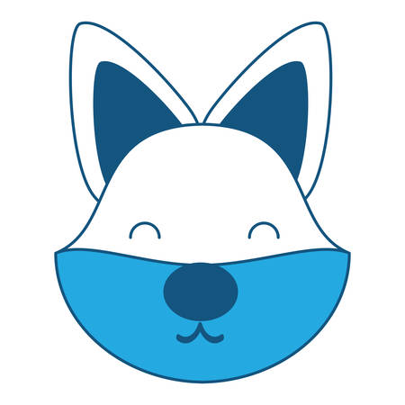 cute fox face icon over white background, blue shading design. vector illustrationのイラスト素材