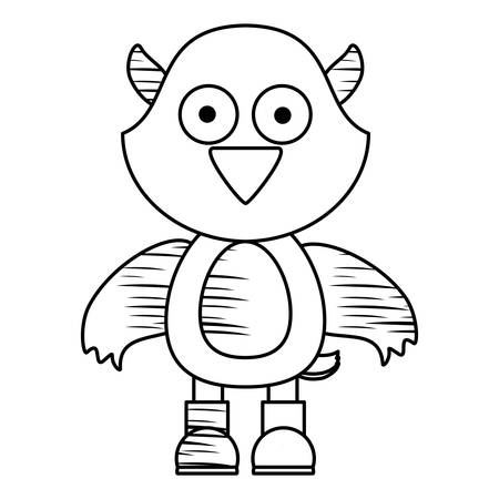 sketch of cartoon bird waving and wearing boots over white background, vector illustrationのイラスト素材