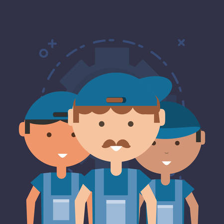 Car service design with cartoon mechanics men over blue background, colorful design vector illustrationのイラスト素材