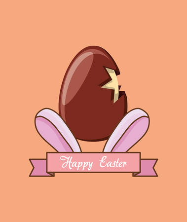 Happy easter design with chocolate egg and bunny ears over orange background, colorful design vector illustrationのイラスト素材
