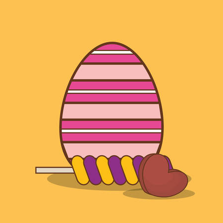 Easter egg with candy over yellow background, colorful design vector illustrationのイラスト素材