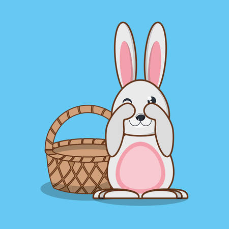 Cute bunny and basket over blue background, colorful design vector illustrationのイラスト素材