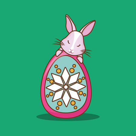 Colorful easter egg and cute bunny over green background, colorful design vector illustrationのイラスト素材