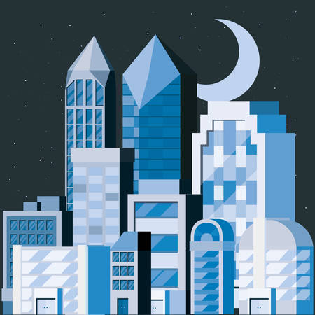 Old retro design of urban city landscape at the night, blue shading design vector illustrationのイラスト素材