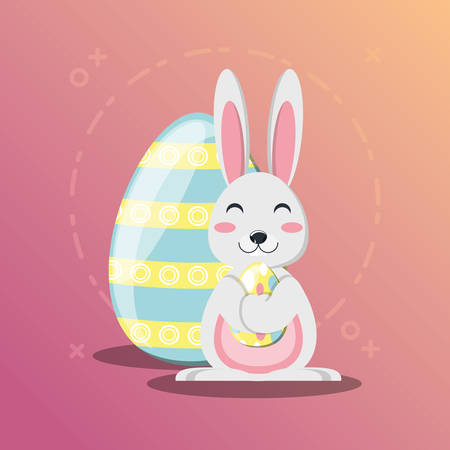 Cute bunny with colorful easter egg over pink background, colorful design vector illustrationのイラスト素材