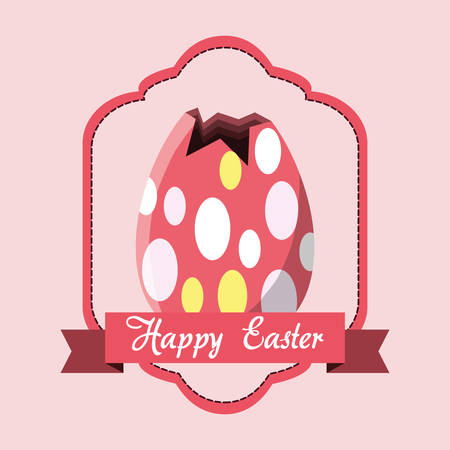 decorative frame and ribbon with easter egg over pink background, colorful design vector illustrationのイラスト素材
