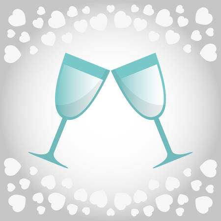 saint valentines day design with champagne glasses and hearts over gray backgroundのイラスト素材