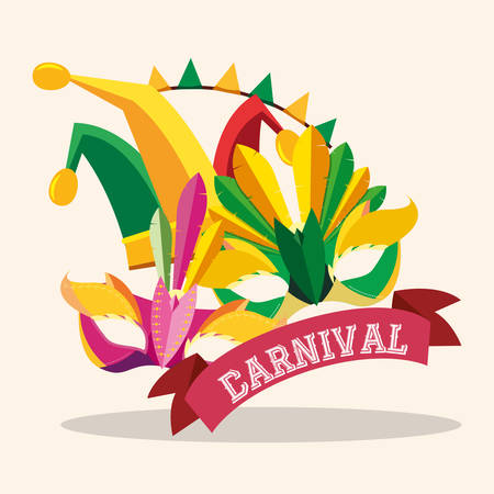 Carnival masks and decorative ribbon icon, colorful design vector illustrationのイラスト素材