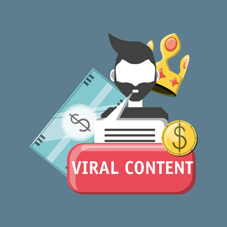 Viral content design with avatar man and related icons around, colorful design. vector illustrationのイラスト素材