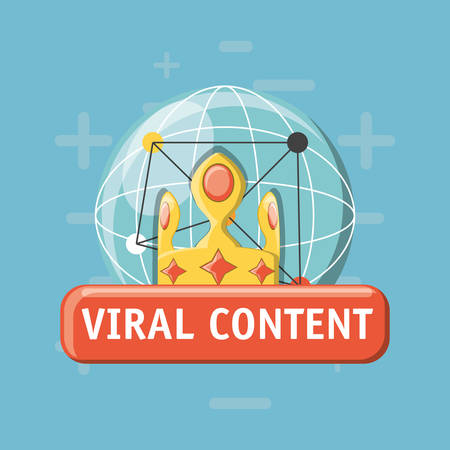 Viral content design with global sphere and crown over blue background, colorful design. vector illustrationのイラスト素材