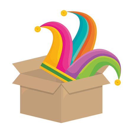 colorful harlequin hat in a box over white background vector illustrationのイラスト素材
