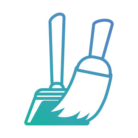 Blue broom and dustpan over white background flat line illustrationのイラスト素材