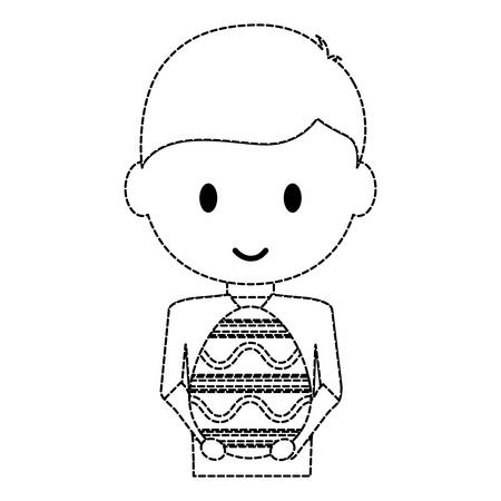 uncolored boy  with easter egg  sticker over white  vecor illustrationのイラスト素材