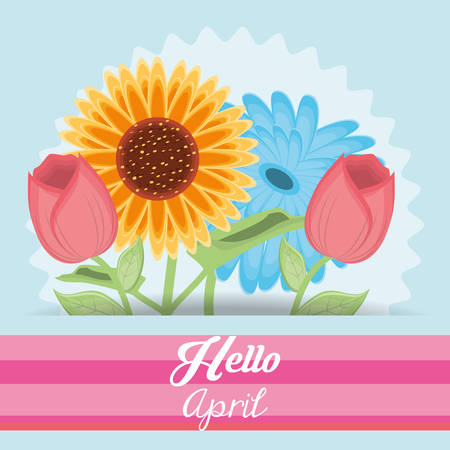 Hello April design with beautiful flowers icon vector illustrationのイラスト素材