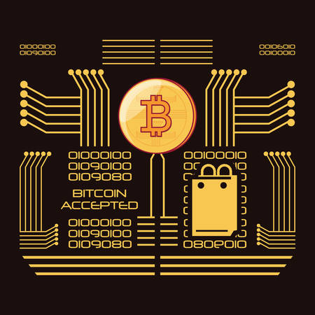 Bitcoin accepted design with binary codes and electronic circuits, vector illustrationのイラスト素材