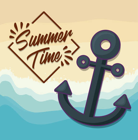 Summer time design with anchor icon over beach background, colorful design vector illustrationのイラスト素材