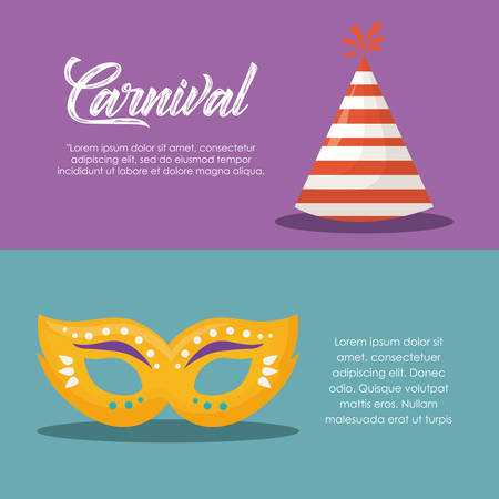 Infographic of carnival circus with party hat and mask over colorful background, vector illustrationのイラスト素材