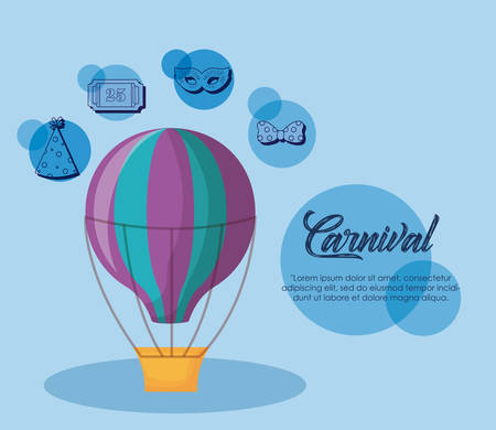 Circus carnival infographic with hot air ballon and related icons over blue background, colorful design vector illustrationのイラスト素材