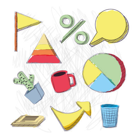 Office supplies around over gray  background, vector illustrationのイラスト素材