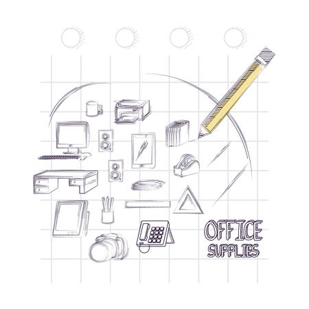 Pencil and Office supplies around over white background, sketch design. vector illustrationのイラスト素材