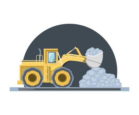 construction bulldozer truck loading stones over white background, colorful design vector illustrationのイラスト素材