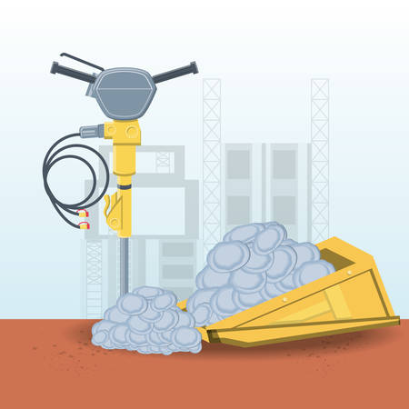 drill floot and stones over under construction zone.のイラスト素材