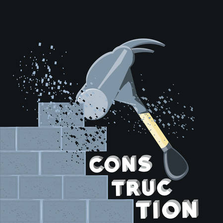 hammer hitting a wall over black background, construction concept.のイラスト素材