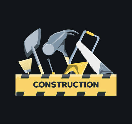 Construction equipment design with hammer and tools over black background, colorful design vector illustrationのイラスト素材