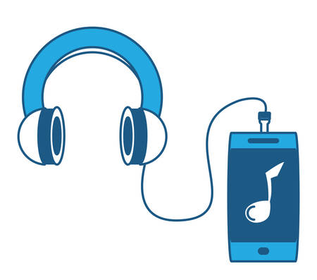 music player device and Headphones icon over white background, blue shading design.  vector illustrationのイラスト素材