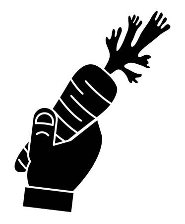 Hand holding a Carrot icon over white background, vector illustrationのイラスト素材