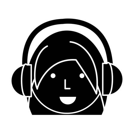 Cartoon girl with headphones over white background, vector illustrationのイラスト素材