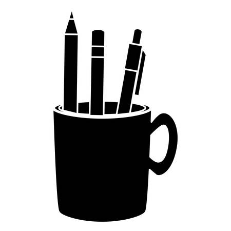 Cup holder with pencil and writing tools over white background, vector illustrationのイラスト素材