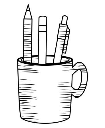 sketch of Cup holder with pencil and writing tools over white background, vector illustrationのイラスト素材