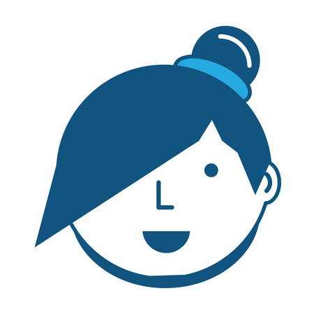 Cartoon woman face icon over white background, blue shading design.  vector illustrationのイラスト素材