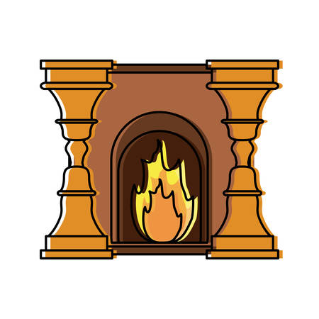 Home fireplace with fire over white background, colorful design. vector illustrationのイラスト素材