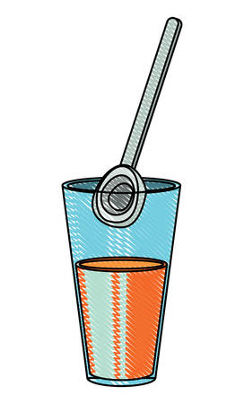 glass with juice and spoon icon over white background, colorful design. vector illustrationのイラスト素材