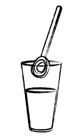 Sketch of glass with juice and spoon icon over white background, vector illustrationのイラスト素材